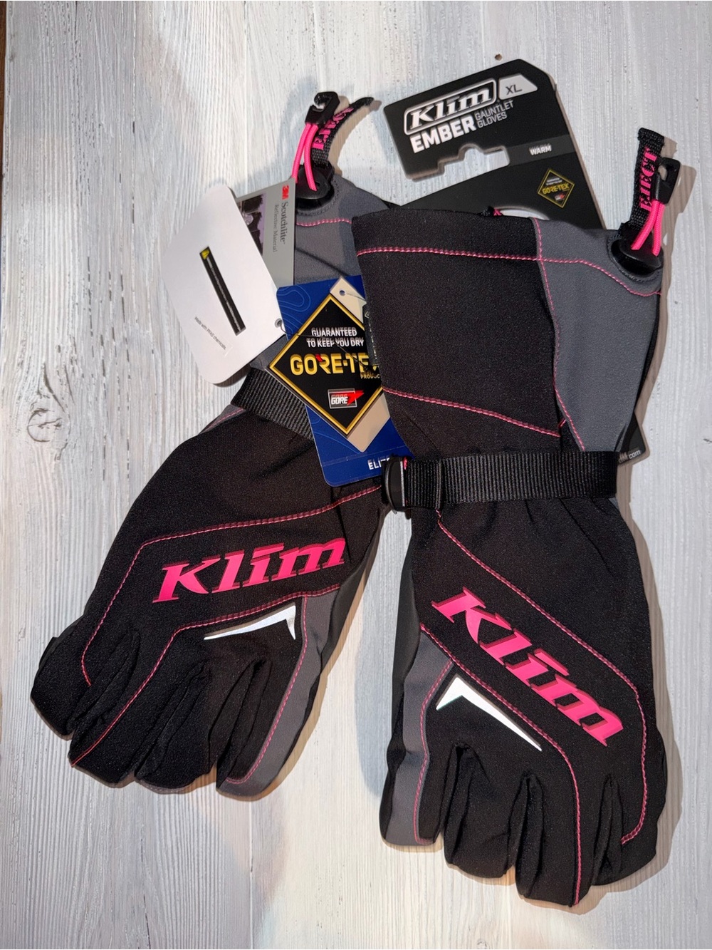 New Klim Ember Women's Black and Pink Snowmobile Winter Gloves XL